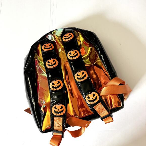 Y.R.U Halloween Pumpkin Jack Reflective Holographic Black Orange Backpack BAQPAQ - Picture 5 of 7